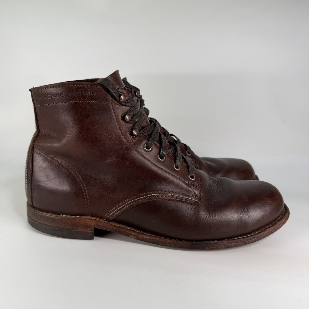 Wolverine 1000 Mile PLAIN TOE Classic Boot Havana Brown W990072 Men's 10.5 D USA - Picture 4 of 15